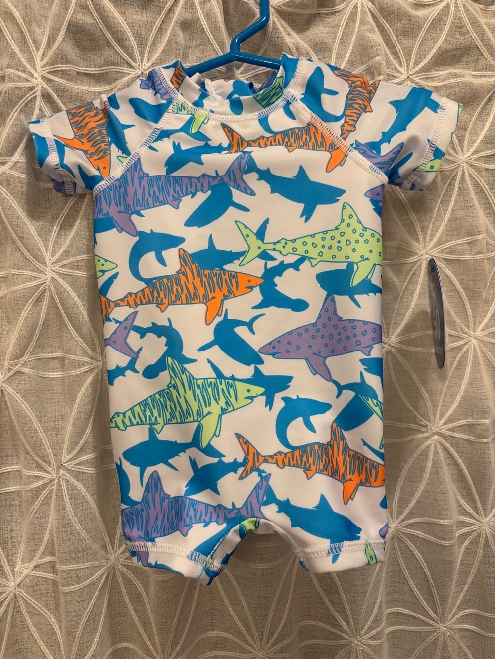 Sol Borne Baby Rashguard Romper with Colorful Shark Print